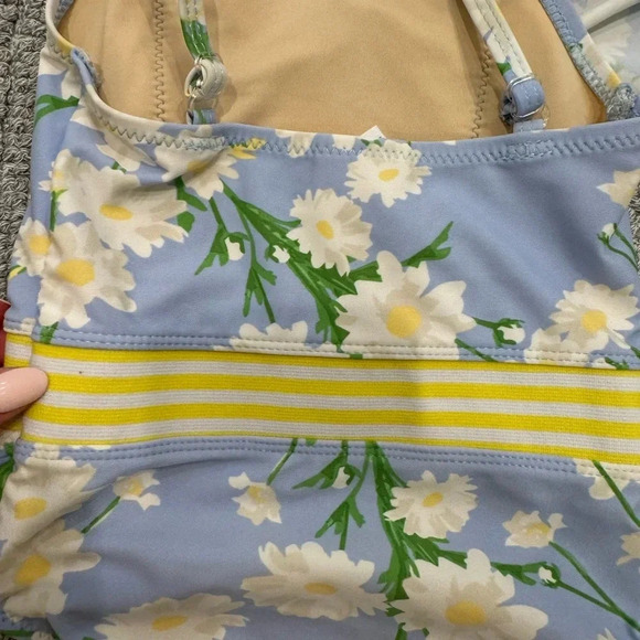 Shade Critters Floral Blue and Yellow One Piece Swimsuit Ruffle Sleeve - Picture 6 of 6